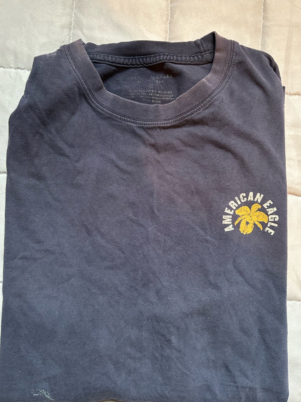 American Eagle Outfitters Navy Crewneck Tee with Yellow Floral Logo